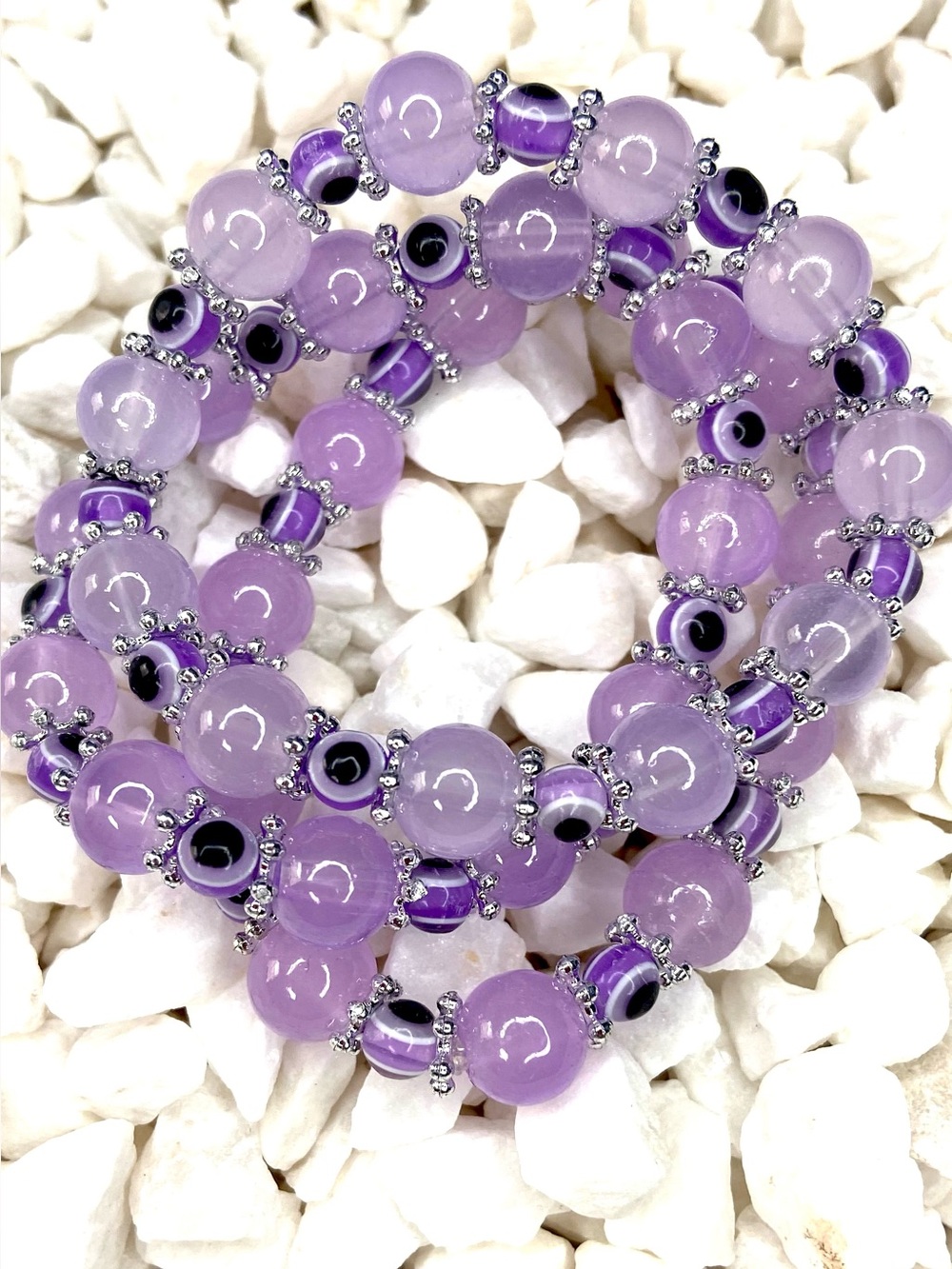 Lavender Beaded Stretch Bracelet - Purple Gemstone Style